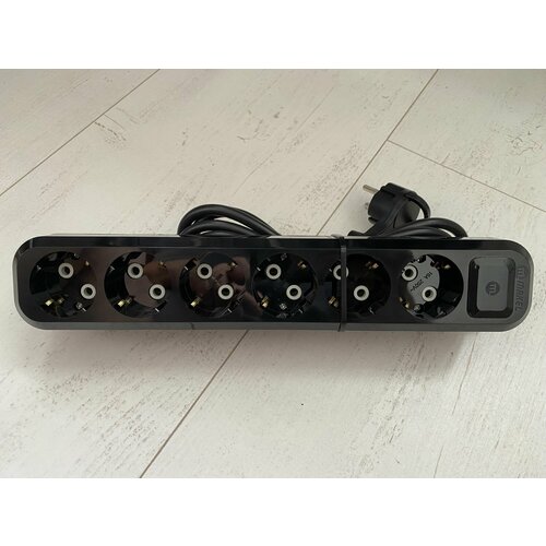 Удлинитель бытовой 6 розеток, 10.0 метров с заземлением, с плоской вилкой, 16А (Черный)