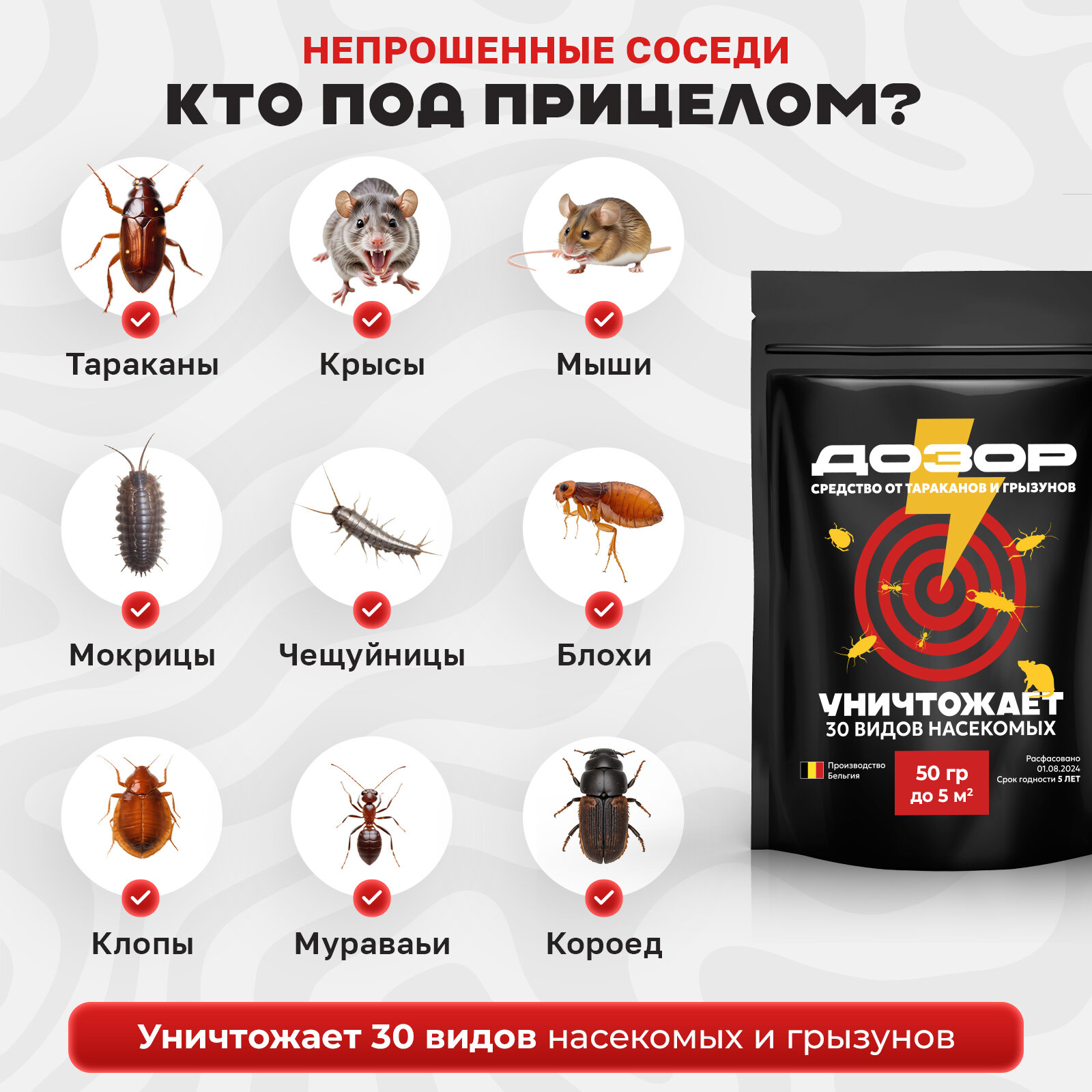 Средство от тараканов и муравьев эффективное, порошок без запаха Дозор 200 гр — фото 1
