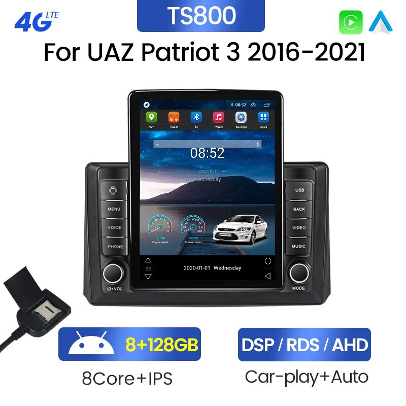 Автомобильный радиоплеер на Android 12 For UAZ Patriot для уаз патриот 3 2016 - 2021 Tesla вертикальный экран Авторадио GPS навигация аудио стерео автомагнитола 2 DIN DVD GPS мультимедиа автомобиля головное устройство, LD08TS800