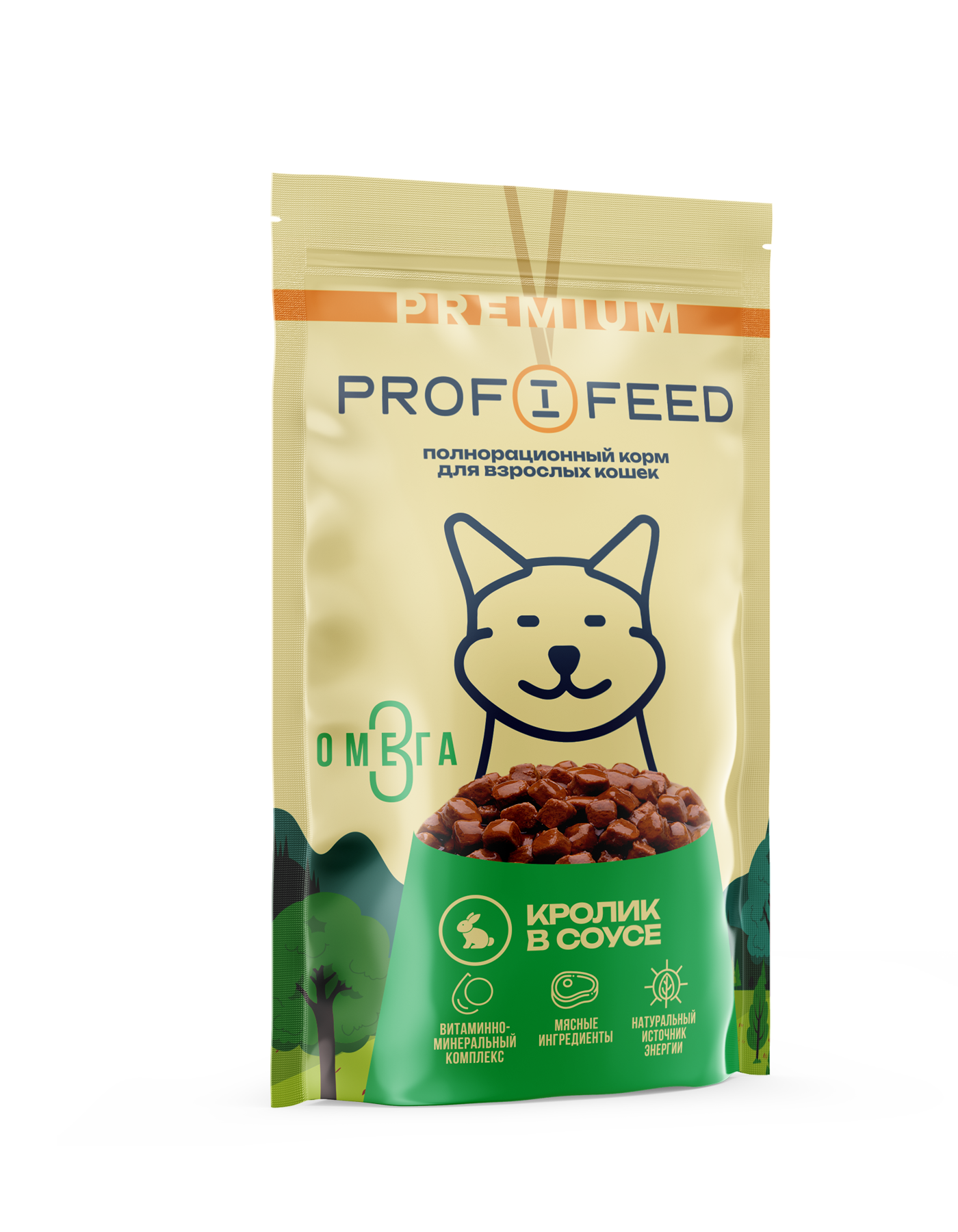 Корм консервированный полнорационный (пауч) «Profifeed» для взрослых кошек с кроликом в соусе, 75г, 28 шт. — фото 1