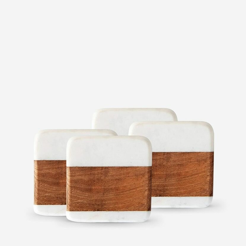 White Marble & Wood Подставки под чашки 4 шт.