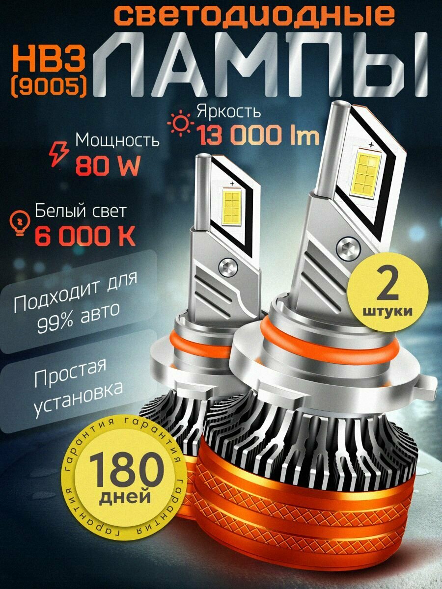 Светодиодные led лампы Hb3 9005 CANBUS K11 (80W/13000lm пара) 6000К CHIP 3570 лед лампы