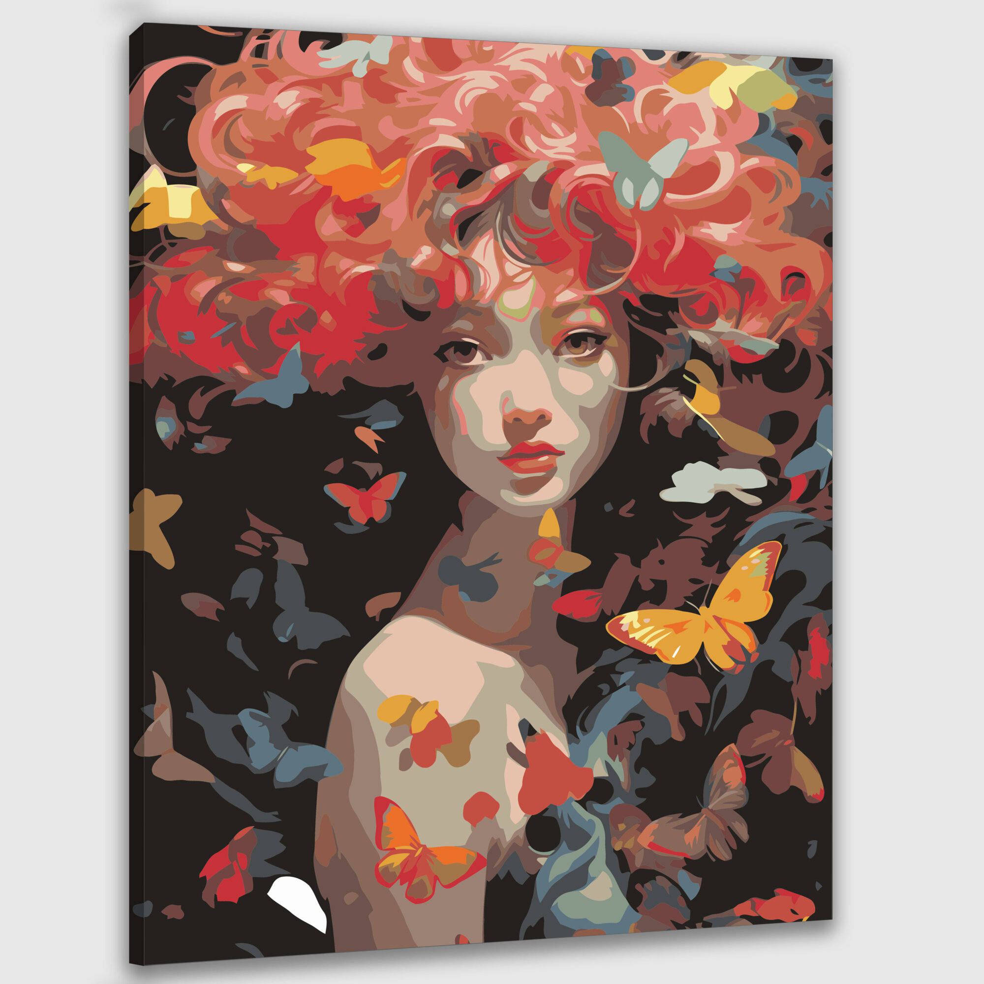Картина по номерам 40x50 см, картина маслом, девушка, фарфоровая кожа, черные локоны, глаза, невинность, мудрость