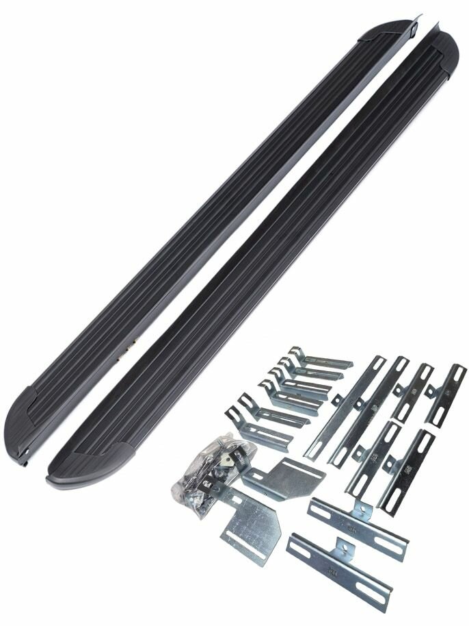 Пороги площадки алюминиевые в полоску для Haval H5 (Хавал н5) 2023+ с креплениями