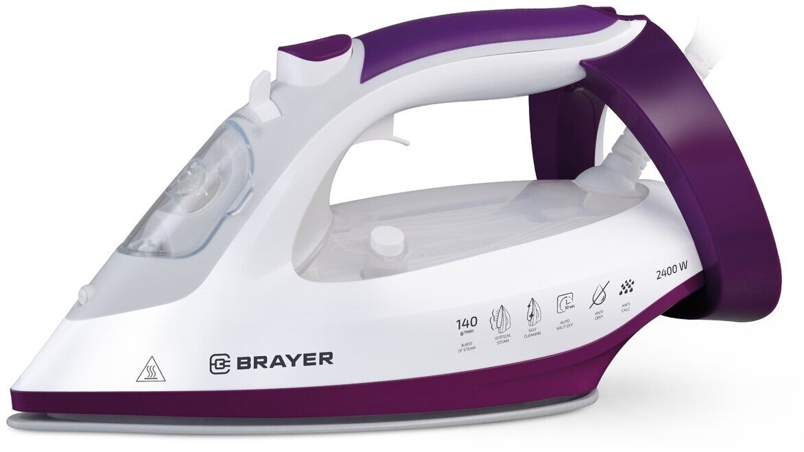 Утюг BRAYER BR4009 2400Вт керамич пар 140 г/мин антикапля 280 мл вертикальное отпаривание