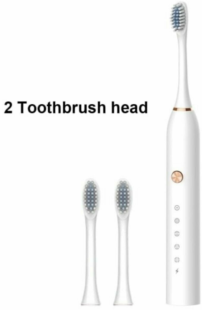 Электрическая зубная щетка SONIC+ DEEP CLEAN 5 режимов, 2 насадки, 40000 колебаний, белая/на подарок