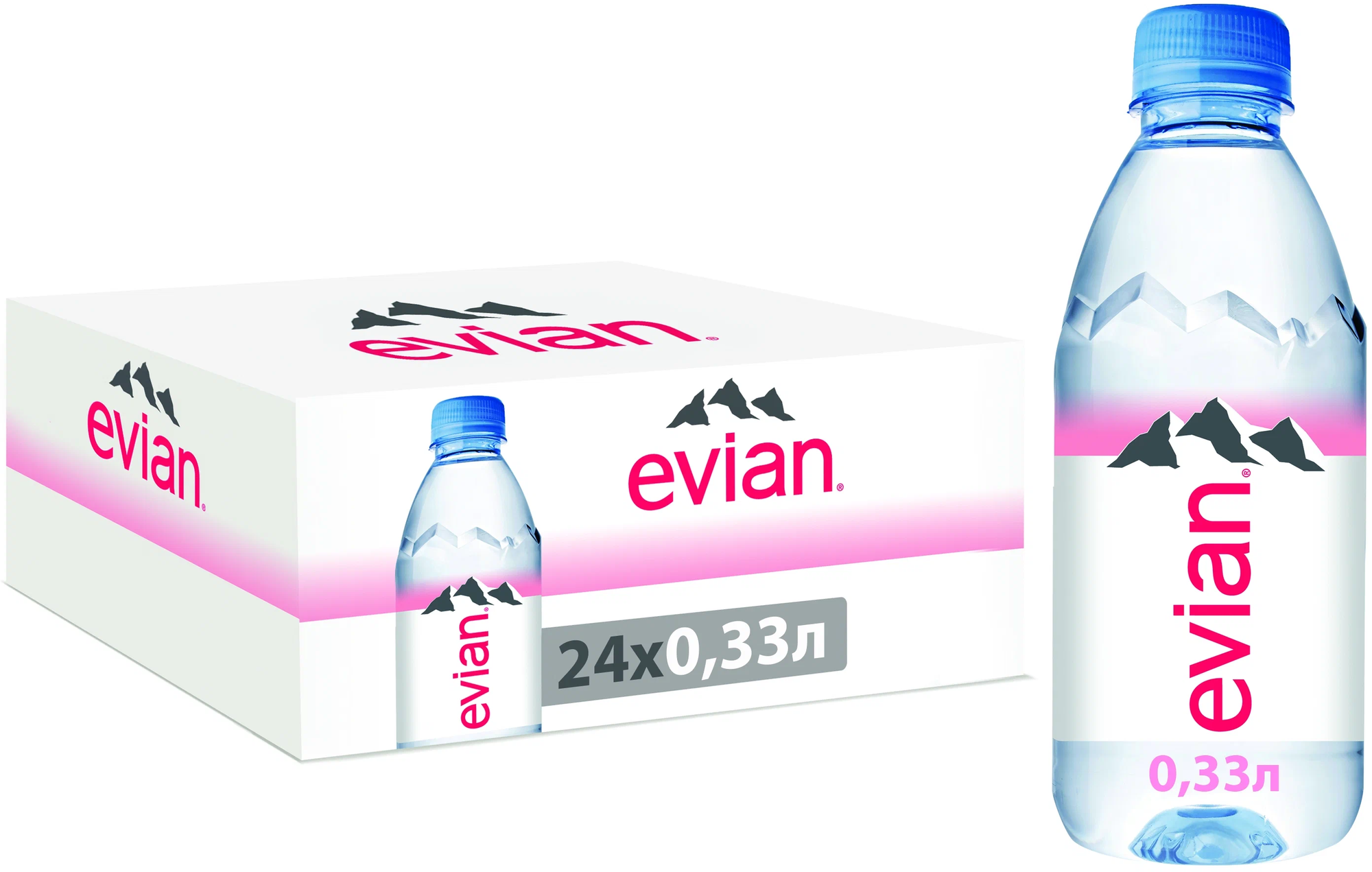 Вода минеральная природная столовая питьевая Evian негазированная, ПЭТ, 24 шт. по 0.33 л