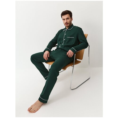 фото Пижама ihomewear, брюки, рубашка, карманы, трикотажная, пояс на резинке, размер xl(176-182), зеленый