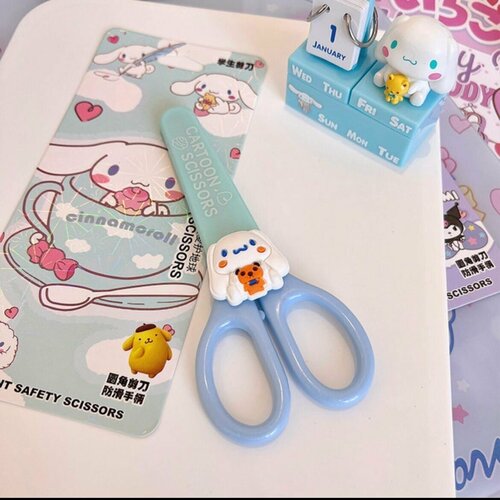Ножницы канцелярские детские с закругленными лезвиями в чехле Cinnamoroll друзья Hello Kitty