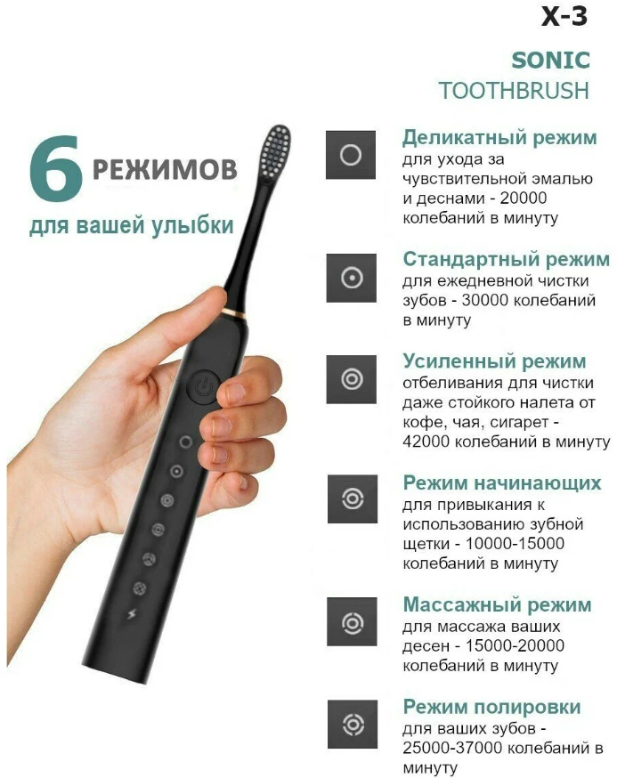 Электрическая зубная щетка SONIC TOOTHBRUSH X-3 - фотография № 7