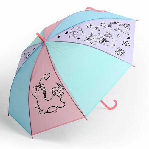 зонт детский единорожка ‎ полуавтомат прозрачный d 90см Зонт фиолетовый, розовый