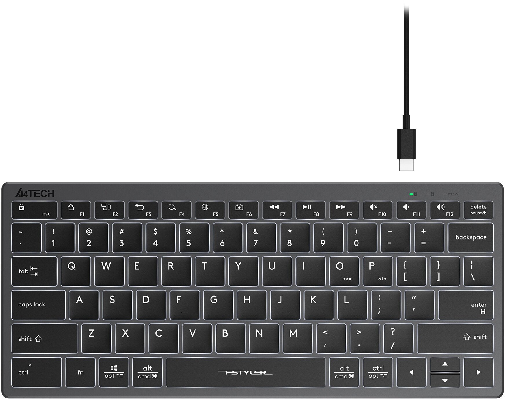 Клавиатура A4Tech Fstyler FX61 русские и английские буквы темно-серый (fx61 grey)