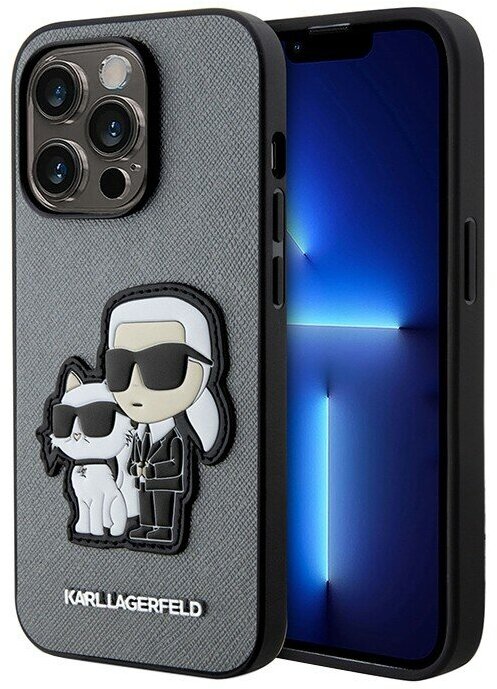 Lagerfeld для iPhone 14 Pro Max чехол PU Saffiano NFT Karl & Choupette Hard Silver