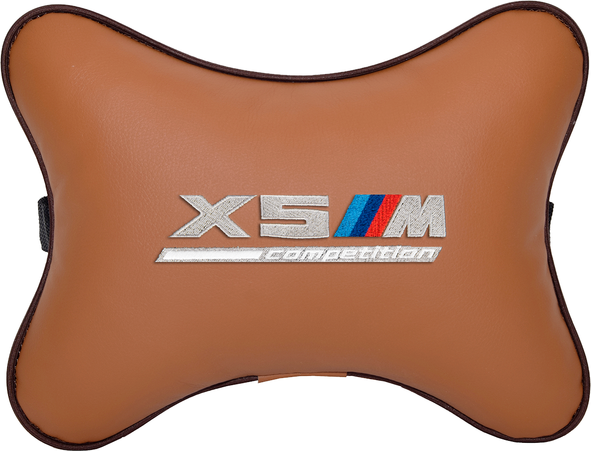 Подушка на подголовник экокожа Fox с логотипом автомобиля BMW X5M COMPETITION