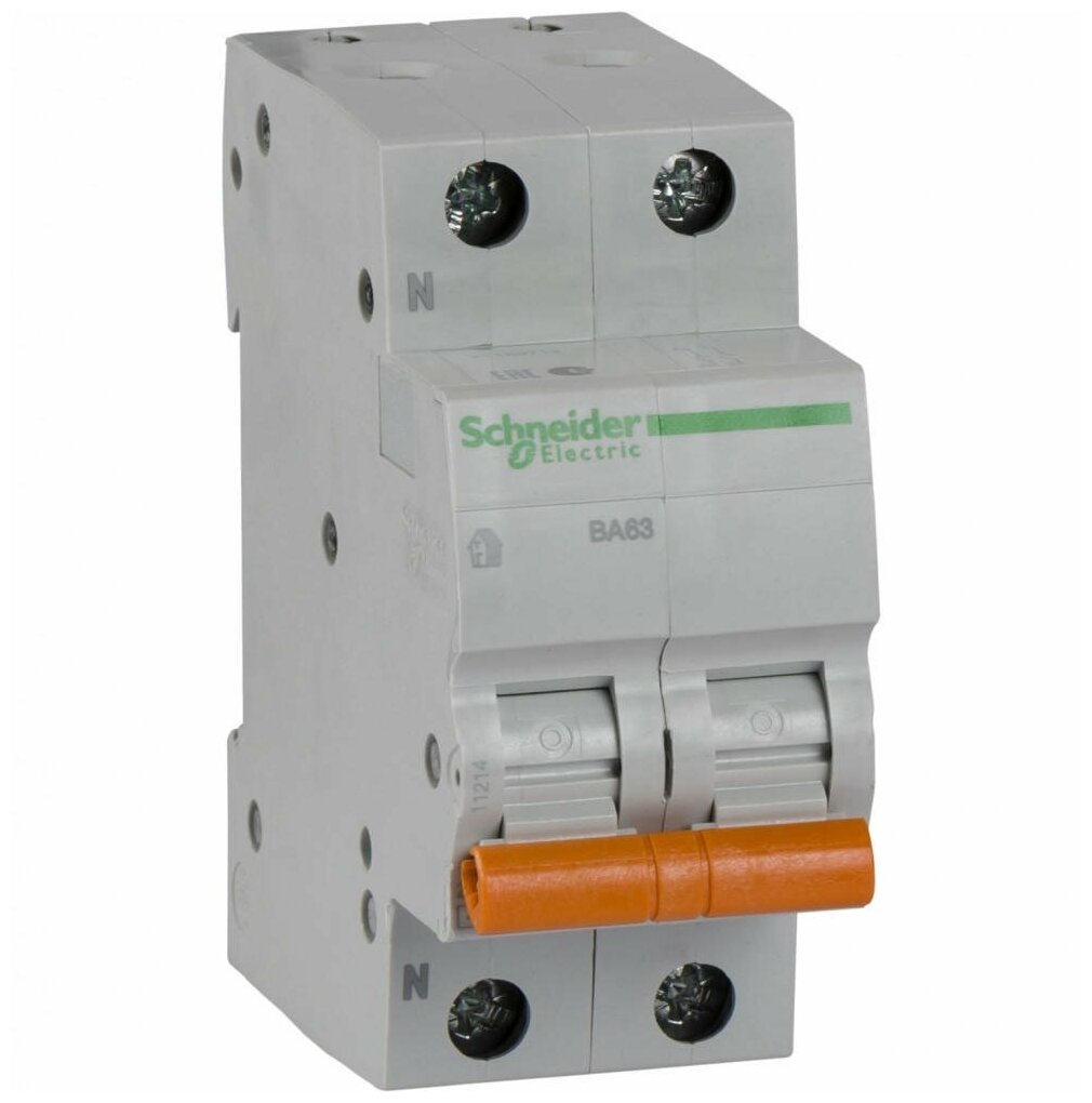 Выключатель автоматический модульный 2п (1P+N) C 20А 4.5кА BA63 Домовой Schneider Electric 11214 1шт