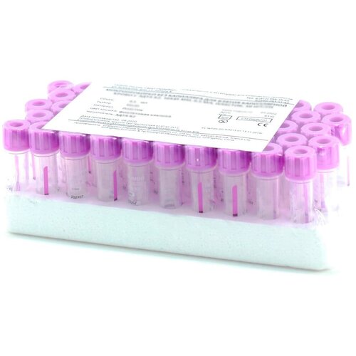 Микропробирки без капилляра с эдта К3, 0,5 мл, 10х45 мм, пластик, для взятия капиллярной крови, для гематологических исследований, 50 шт/упак