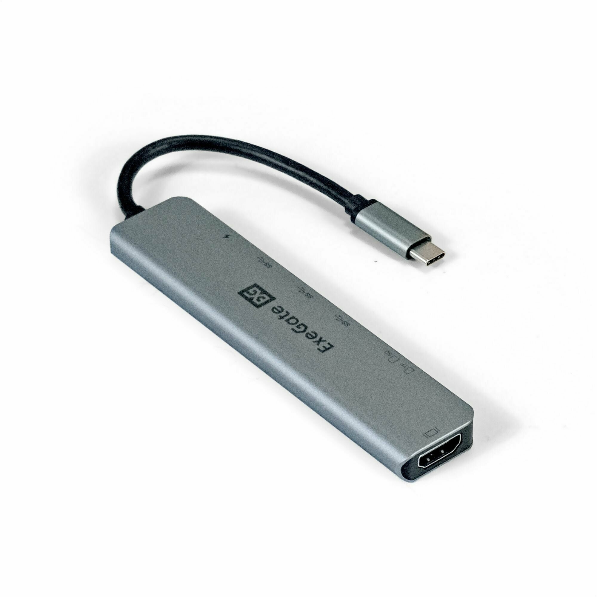 Док-станция Exegate 7-в-1 (кабель-адаптер USB Type-C --> 2xUSB3.0 + Card Reader + PD 100W + HDMI 4K@60Hz, Plug&Play, серый) - фото №2