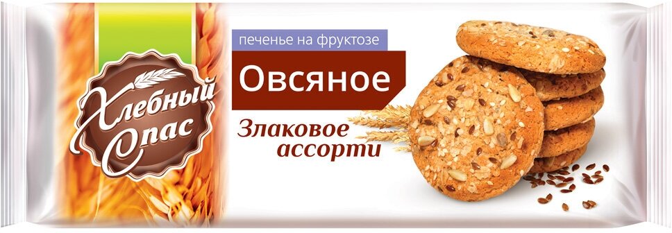 Печенье сдобное "Хлебный Спас" Овсяное "Злаковое ассорти" на фруктозе,250 гр, постный продукт
