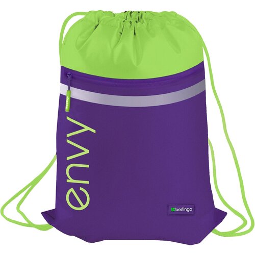 Мешок для обуви 1 отделение Berlingo «Envy», 360*470мм, светоотражающая лента, карман на молнии, зеленый