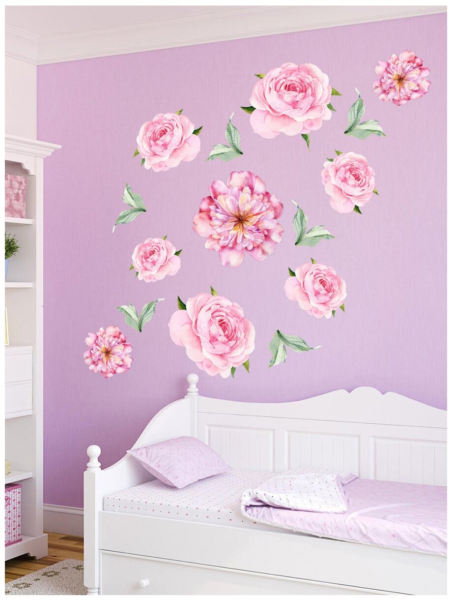 Набор наклеек Woozzee "Розы и пионы" / наклейки на стену / интерьерные наклейки / наклейки для мебели / подарок
