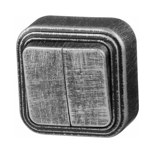 Выключатель 2 клав. (открытый, до 6А) серебро, Стандарт, Юпитер (VA 56-232 ЧС) (JP7431-02) (юпитер)