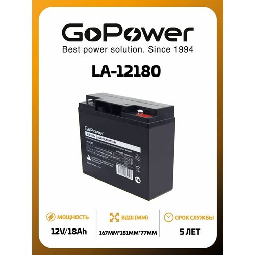 аккумулятор свинцово кислотный gopower la 430 4v 3ah 1 20 00 00018350 Акб LA-12180 12V 18Ah