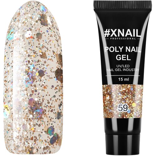 Xnail, Полигель POLY NAIL GEL 59 (XL блестки), 15 мл.