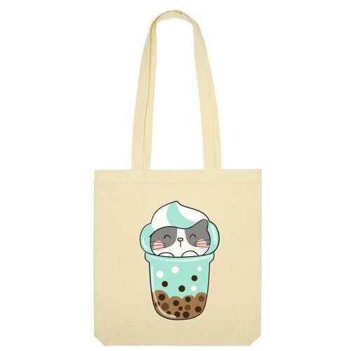 Сумка шоппер Us Basic, бежевый мужская футболка котик в стакане мороженого s зеленый