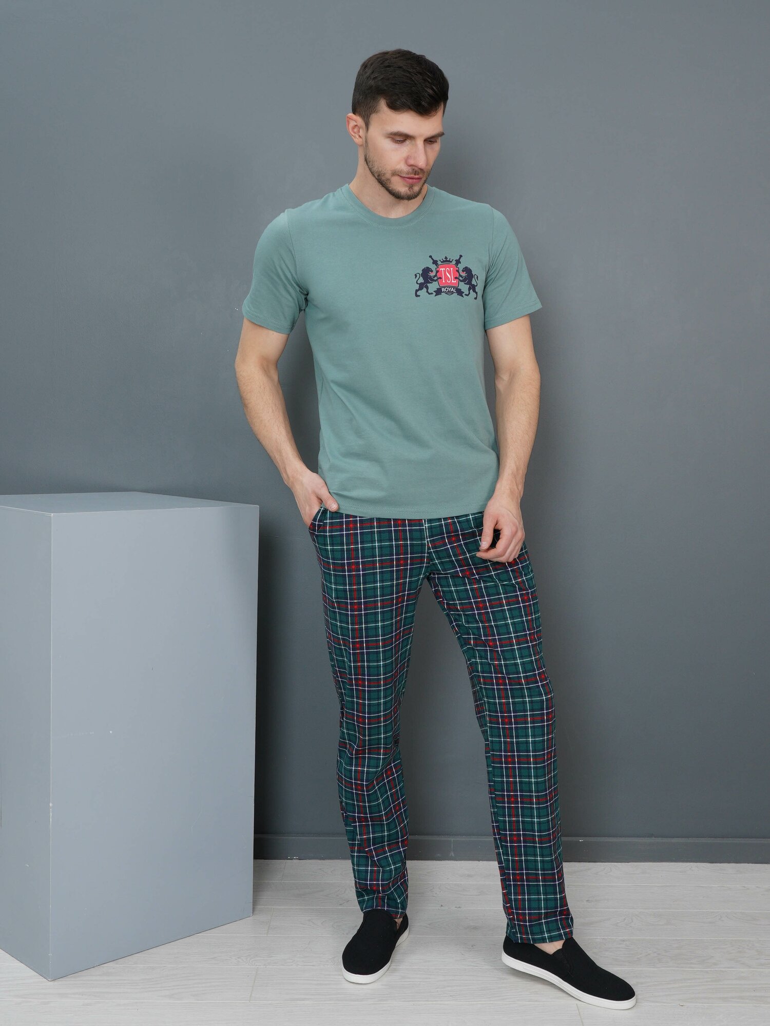 Lovetex.store / Костюм мужской домашний с брюками, 100% хлопок / ментол / размер 48 - фотография № 4