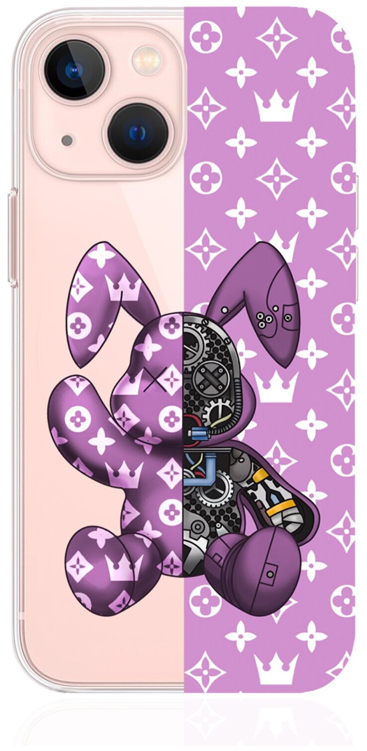 Прозрачный силиконовый чехол MustHaveCase для iPhone 13 Mini Bunny Розовый для Айфон 13 Мини Противоударный