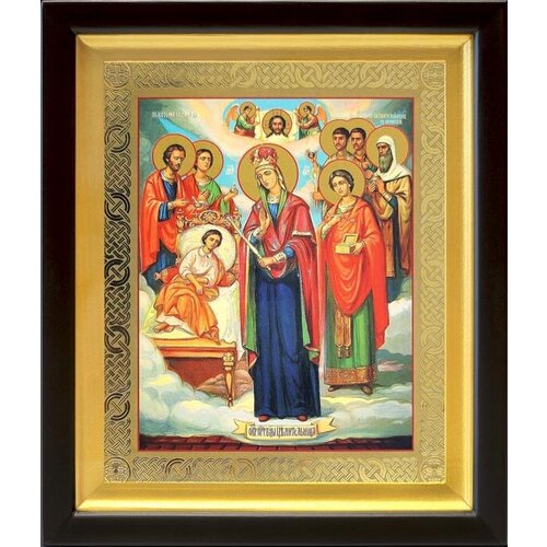 Икона Богородицы Целительница и святые врачеватели, киот 19*22,5 см