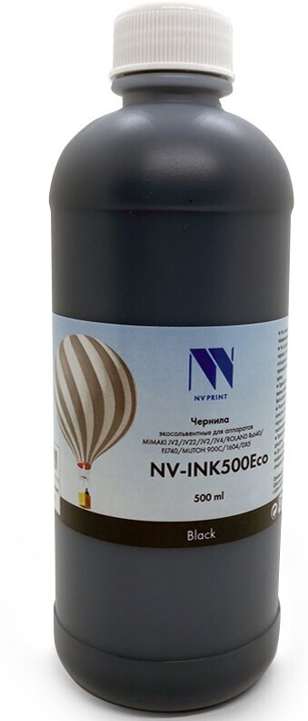 Чернила NV PRINT экосольвентные NV-INK500BkEco для аппаратов Epson, Mimaki, Mutoh, Roland (500ml) Black, box