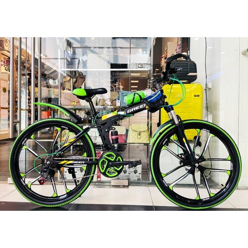 фото Складной горный велосипед на литых дисках green 26' зеленый 2023