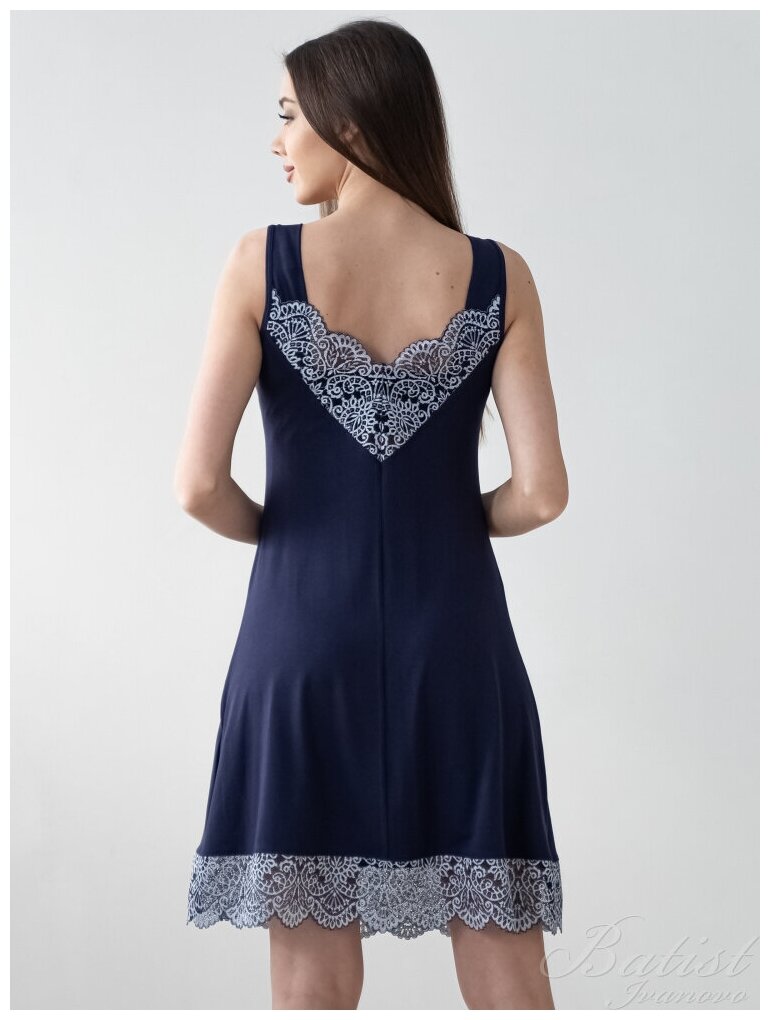 Ночная сорочка женская Елена, вискоза с кружевом, большой размер 56, синяя. Текстильный край. - фотография № 9