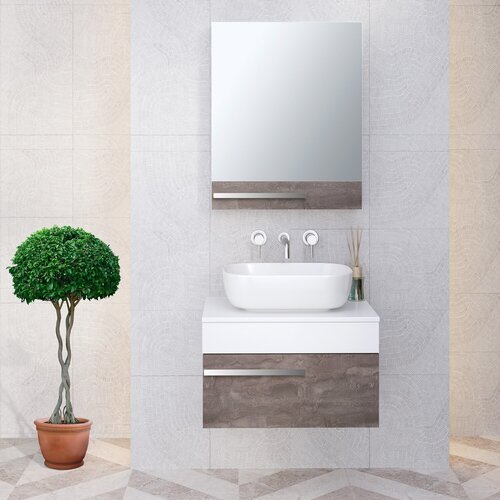 Мебель для ванной / Runo / вудлайн 65 железный камень / с умывальником Moduo 50 Square