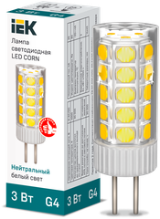 Лампа светодиодная CORN 3Вт капсула 4000К G4 12В керамика | код LLE-CORN-3-012-40-G4 | IEK (2шт. в упак.)