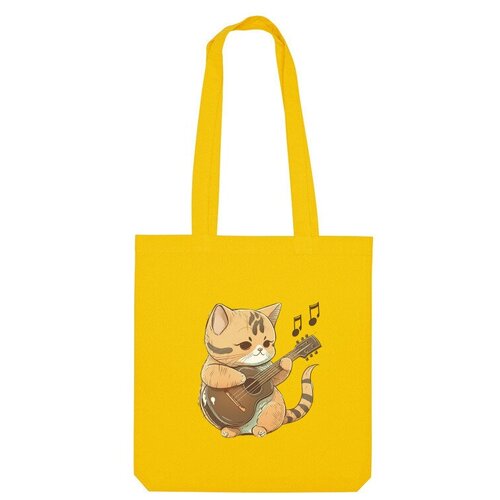 мужская футболка кот гитарист m зеленый Сумка шоппер Us Basic, желтый