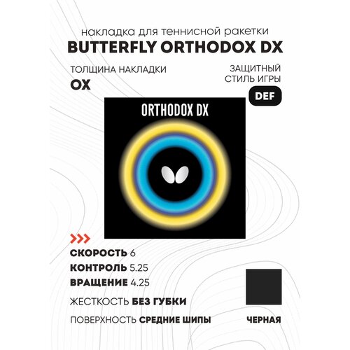 фото Накладка butterfly orthodox dx (цвет черный, толщина ox)