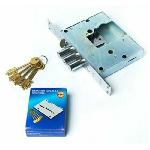 Замок дверной врезной с защелкой и задвижкой CERBER С4R 114 (правая дверь) со сменным механизмом NUCLEI