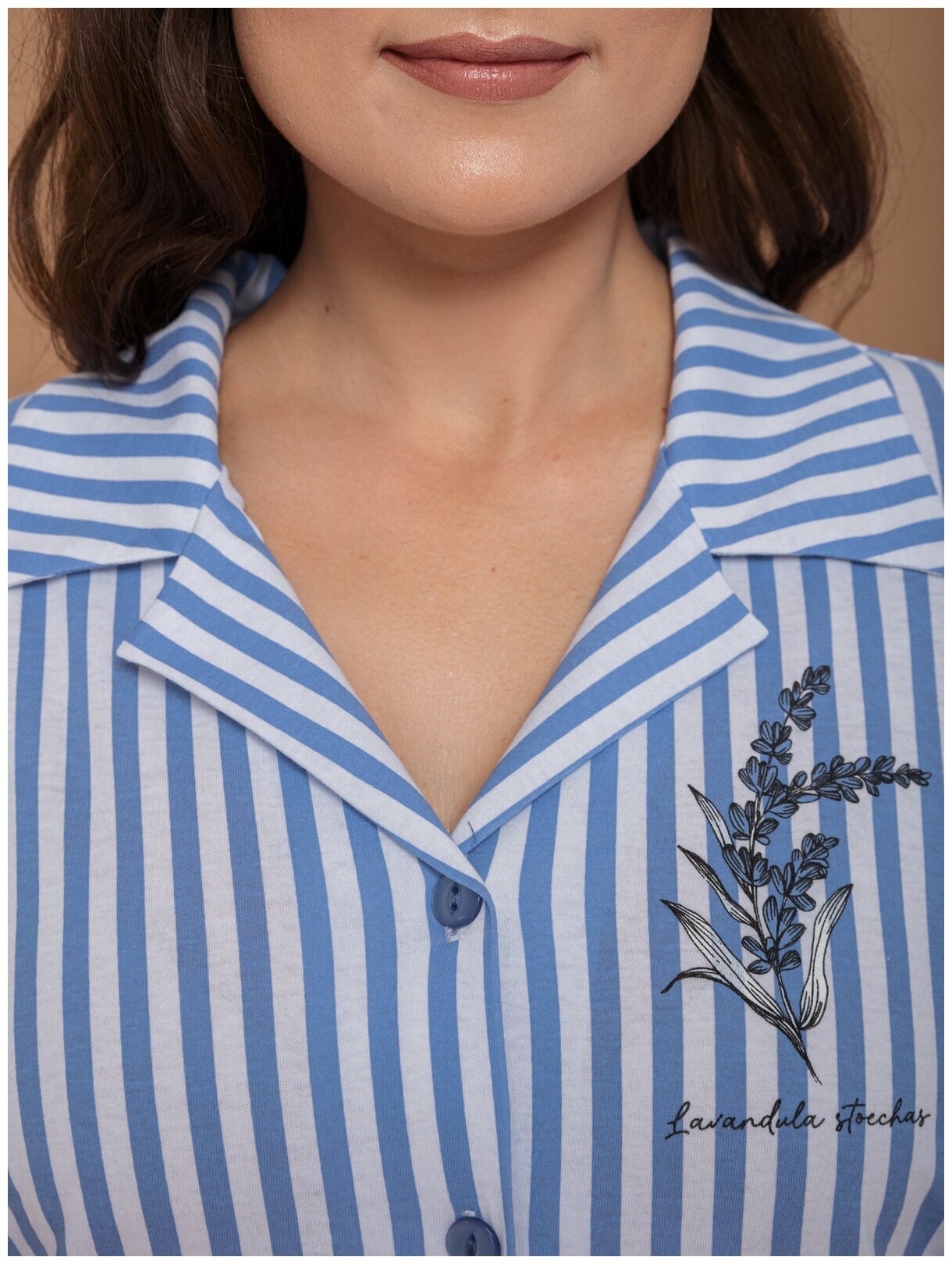 Пижама домашняя женская Алтекс рубашка со штанами голубая, размер 48 - фотография № 9