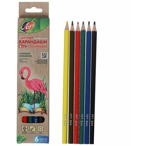фото Цветные карандаши 6 цветов , пластиковые, шестигранные 1 упак. случай