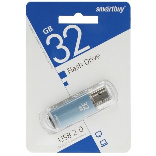 Флешка Smartbuy V-Cut, 32 Гб, USB 2.0, чт до 25 Мб/с, зап до 15 Мб/с, синяя