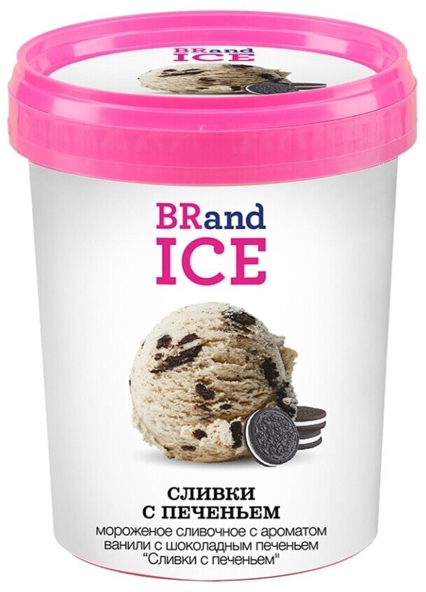 Мороженое BRAND ICE Печенье со сливками, сливочное ванильное с кусочками шоколадного печенья 15%, без змж
