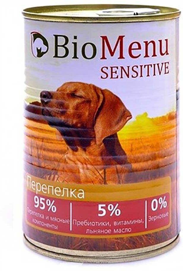 Консервы Biomenu для собак с чувствительным пищеварением перепелка sensitive 410г