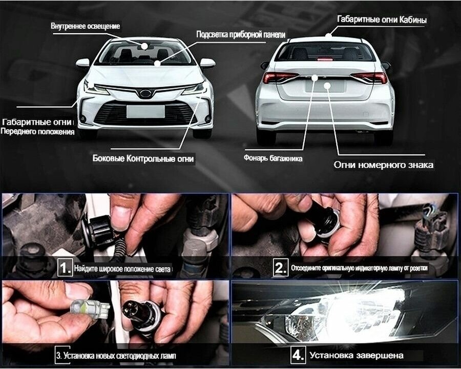 Лампа автомобильная светодиодная габаритная W5W T10 LED 12V