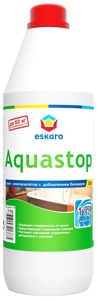 Грунт акриловый Eskaro Aquastop Bio с фунгицидными и альгицидными свойствами, концентрат 1:5 1 л