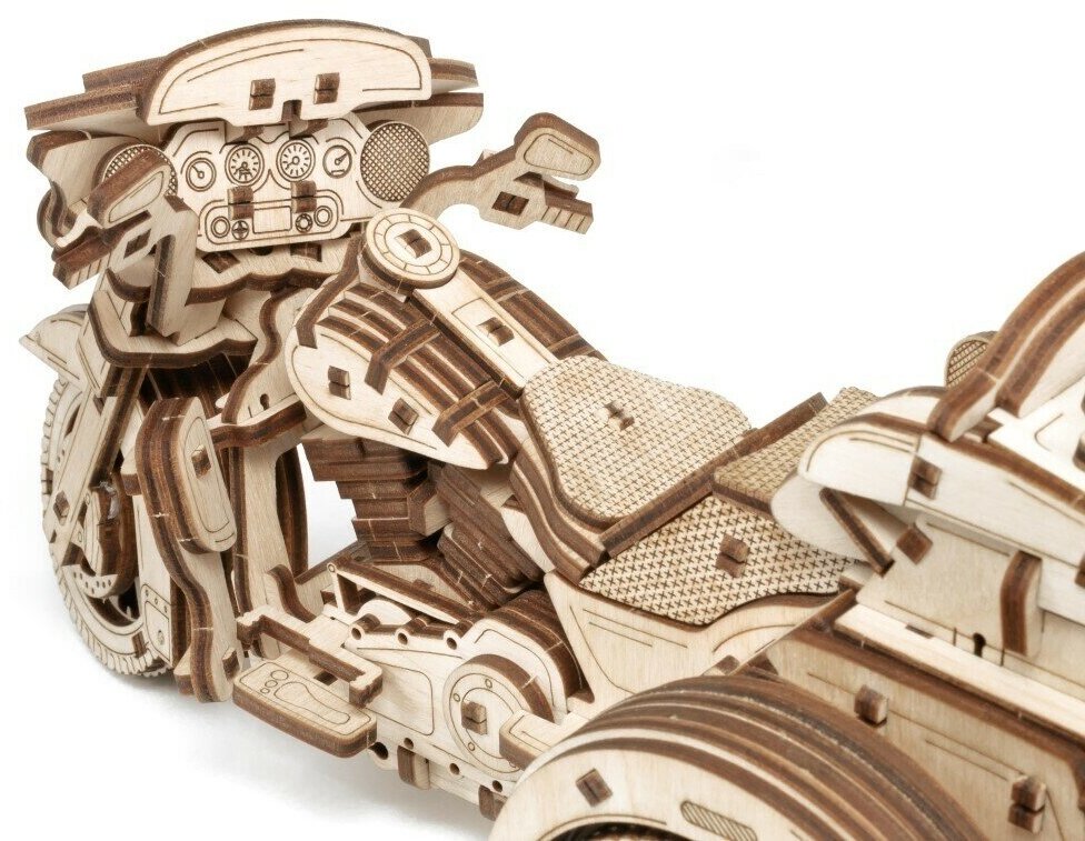 Механический 3D конструктор из дерева "Мотоцикл Трайк" Eco Wood Art - фото №15