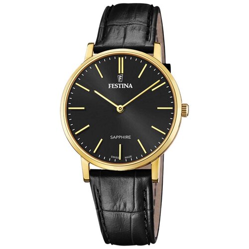 Наручные часы FESTINA Swiss Made, золотой, черный мужские винтажные часы jessingshow модные часы в стиле панк с кожаным ремешком новинка 2021 мужские наручные часы с браслетом