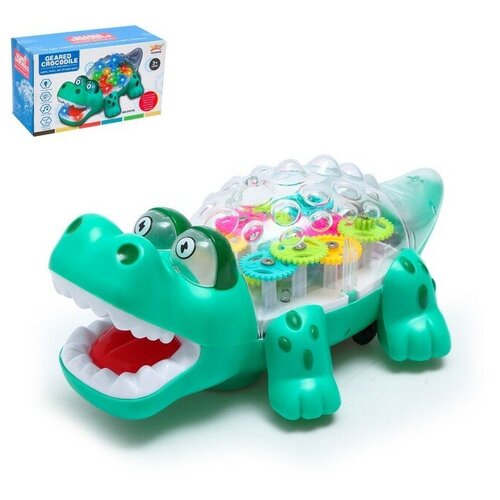 крокодил шестерёнки свет и звук работает от батареек цвет зеленый Крокодил «Шестерёнки», свет и звук, работает от батареек, цвет зелёный