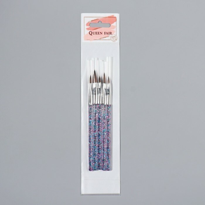 Queen fair Набор кистей для наращивания и дизайна ногтей «Лепестки», 5 шт, 14 см, цвет прозрачный